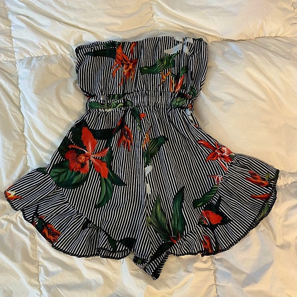 Floral-Stripped Print Romper - Picture 1 of 7